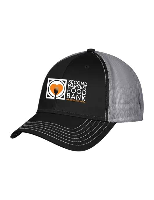 Black/Medium Dark Grey Mesh Trucker Cap Snap Back w/Second Harvest Logo