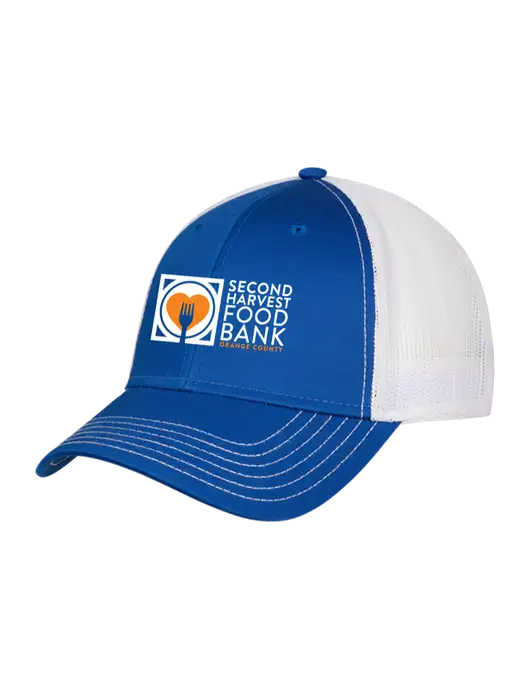 Royal & White Mesh Trucker Cap Snap Back w/Second Harvest Logo