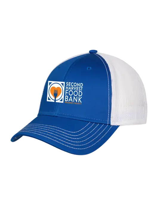 Royal & White Mesh Trucker Cap Snap Back w/Second Harvest Logo