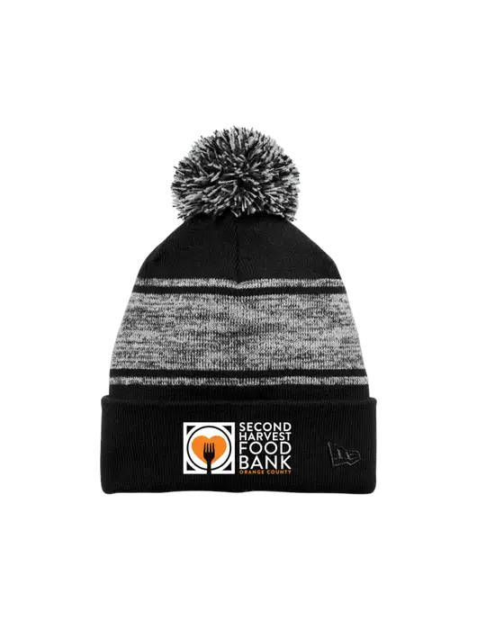 New Era Black/Charcoal Knit Chilled Pom Beanie w/Second Harvest Logo