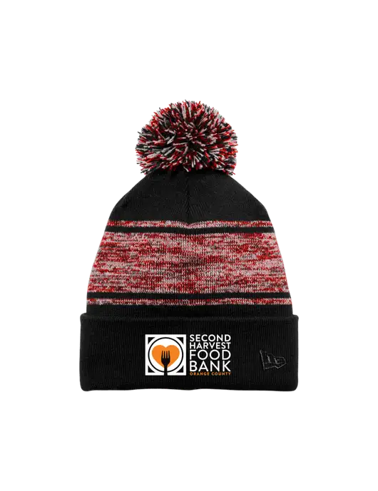 New Era Black/Red Knit Chilled Pom Beanie w/Second Harvest Logo