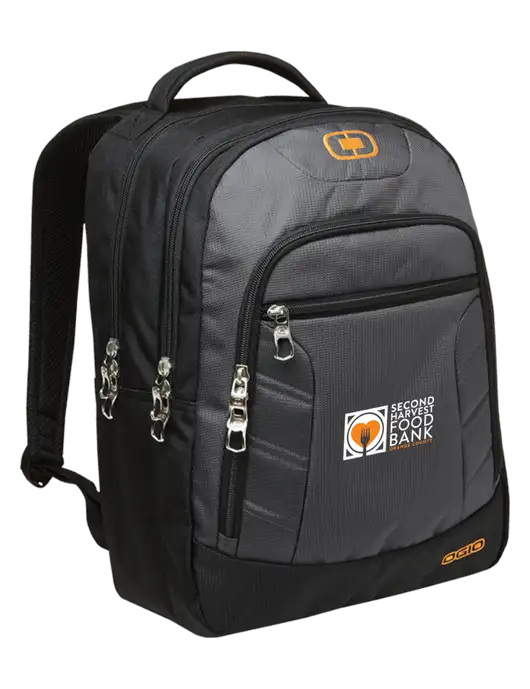 OGIO Dark Grey/Orange Colton Laptop Backpack
 w/Second Harvest Logo