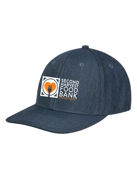 Premium Modern Structured Twill Heathered Navy Snapback Cap w/Second Harvest Logo