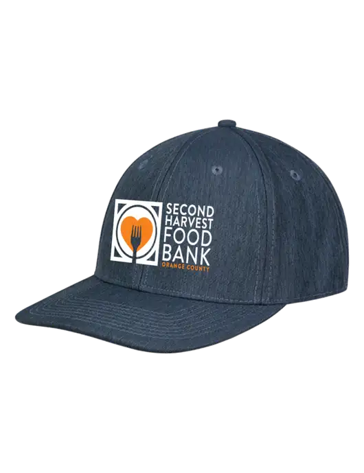 Premium Modern Structured Twill Heathered Navy Snapback Cap w/Second Harvest Logo