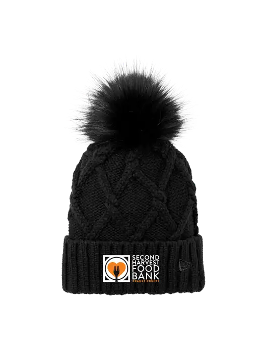 New Era Black Faux Fur Pom Beanie w/Second Harvest Logo
