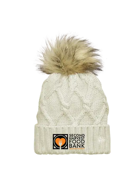 New Era Ivory Faux Fur Pom Beanie w/Second Harvest Logo