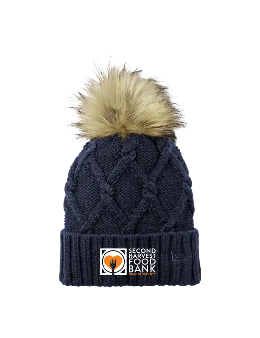 New Era Navy Faux Fur Pom Beanie w/Second Harvest Logo