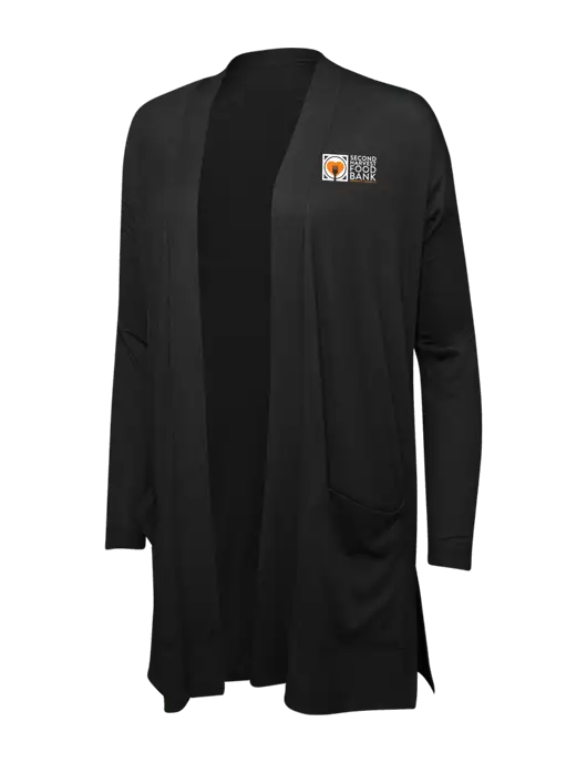 Black Womens Concept Long Pocket Cardigan w/Second Harvest Logo