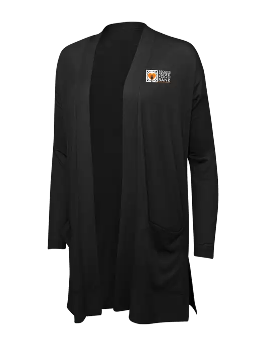 Black Womens Concept Long Pocket Cardigan w/Second Harvest Logo