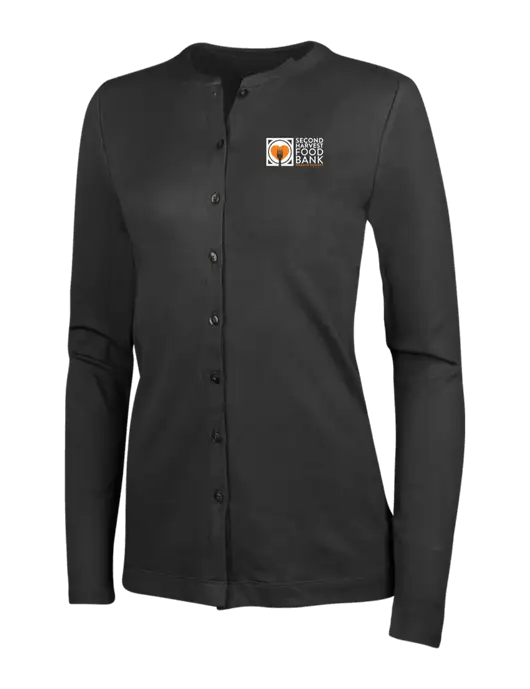 Black Womens Concept Stretch Button-Front Cardigan Sweater w/Second Harvest Logo