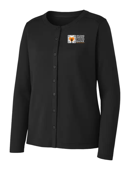 Black Womens Concept Stretch Button-Front Cardigan Sweater w/Second Harvest Logo