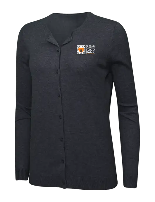 Charcoal Heather Womens Cardigan Sweater w/Second Harvest Logo