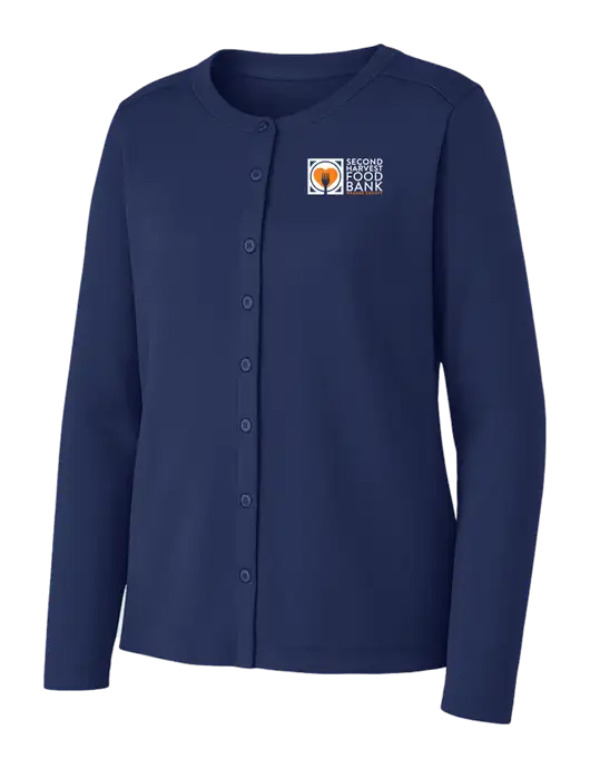 Dress Blue Navy Womens Concept Stretch Button-Front Cardigan Sweater w/Second Harvest Logo