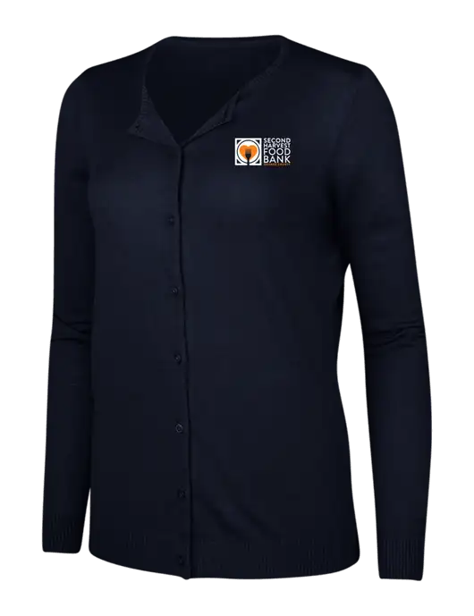 Navy Womens Cardigan Sweater w/Second Harvest Logo