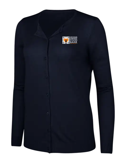 Navy Womens Cardigan Sweater w/Second Harvest Logo