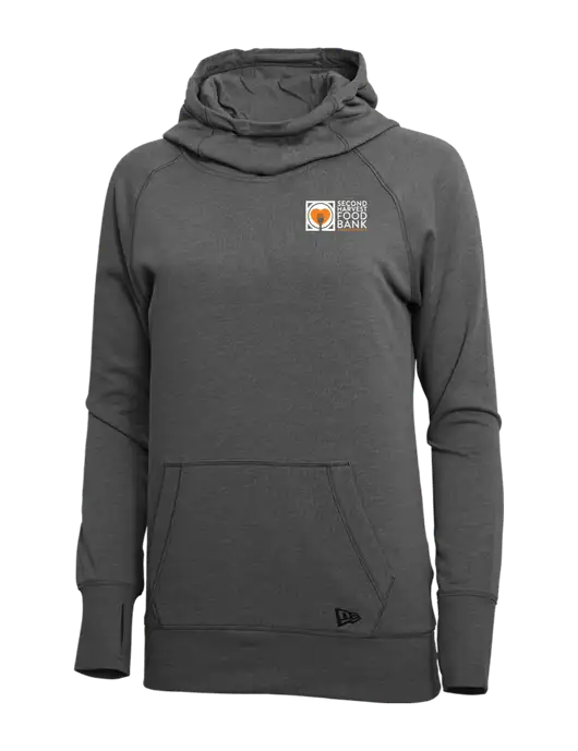 New Era Black Heather Womens Tri-Blend Fleece Pullover Hoodie w/Second Harvest Logo