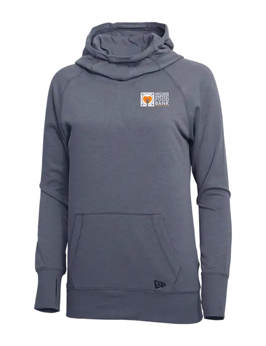 New Era True Navy Heather Womens Tri-Blend Fleece Pullover Hoodie w/Second Harvest Logo