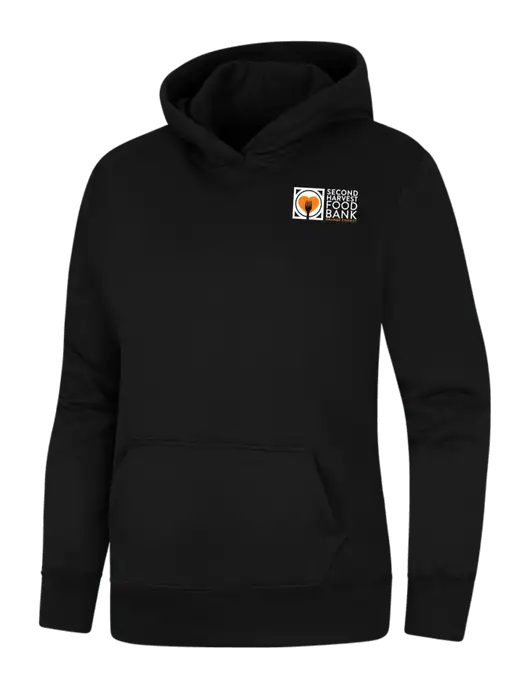 Womens Black Core Fleece Pullover Hooded Sweatshirt w/Second Harvest Logo