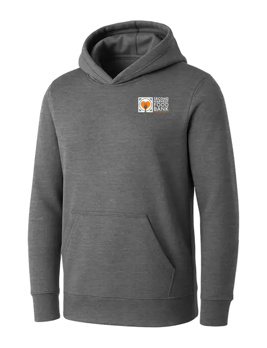Womens Medium Grey Heather Core Fleece Pullover Hooded Sweatshirt w/Second Harvest Logo