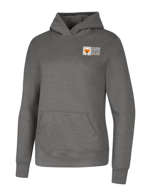 Womens Medium Grey Heather Core Fleece Pullover Hooded Sweatshirt w/Second Harvest Logo
