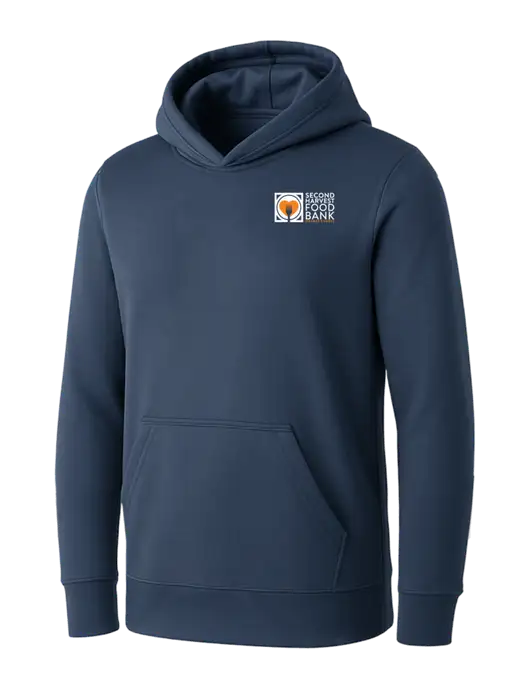 Womens Navy Core Fleece Pullover Hooded Sweatshirt w/Second Harvest Logo