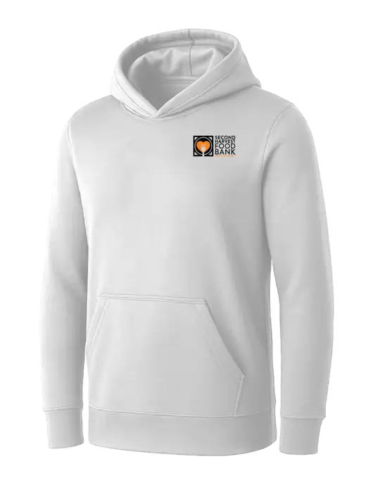Womens White Core Fleece Pullover Hooded Sweatshirt w/Second Harvest Logo
