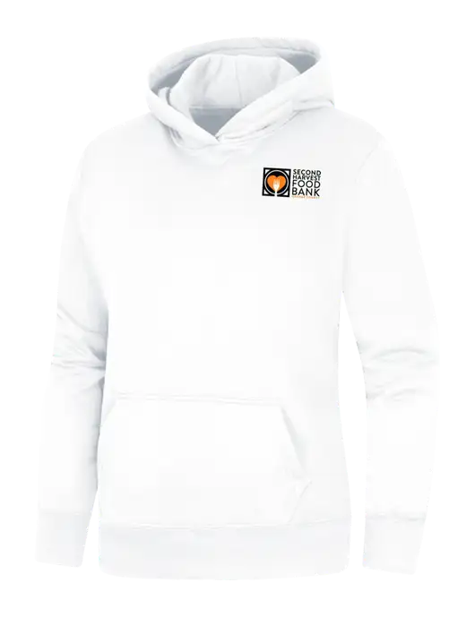 Womens White Core Fleece Pullover Hooded Sweatshirt w/Second Harvest Logo