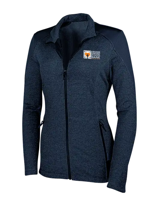 Navy Womens Grid Fleece Jacket w/Second Harvest Logo