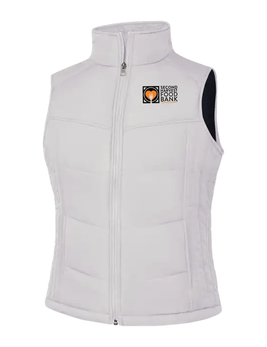 Womens White/Dark Slate Puffy Vest w/Second Harvest Logo