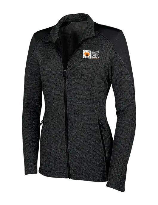Womens Black Grid Fleece Jacket w/Second Harvest Logo