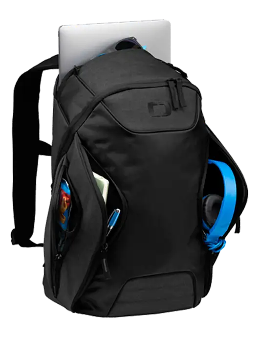 OGIO Black/Heather Grey Hatch Laptop Backpack
 w/Second Harvest Logo